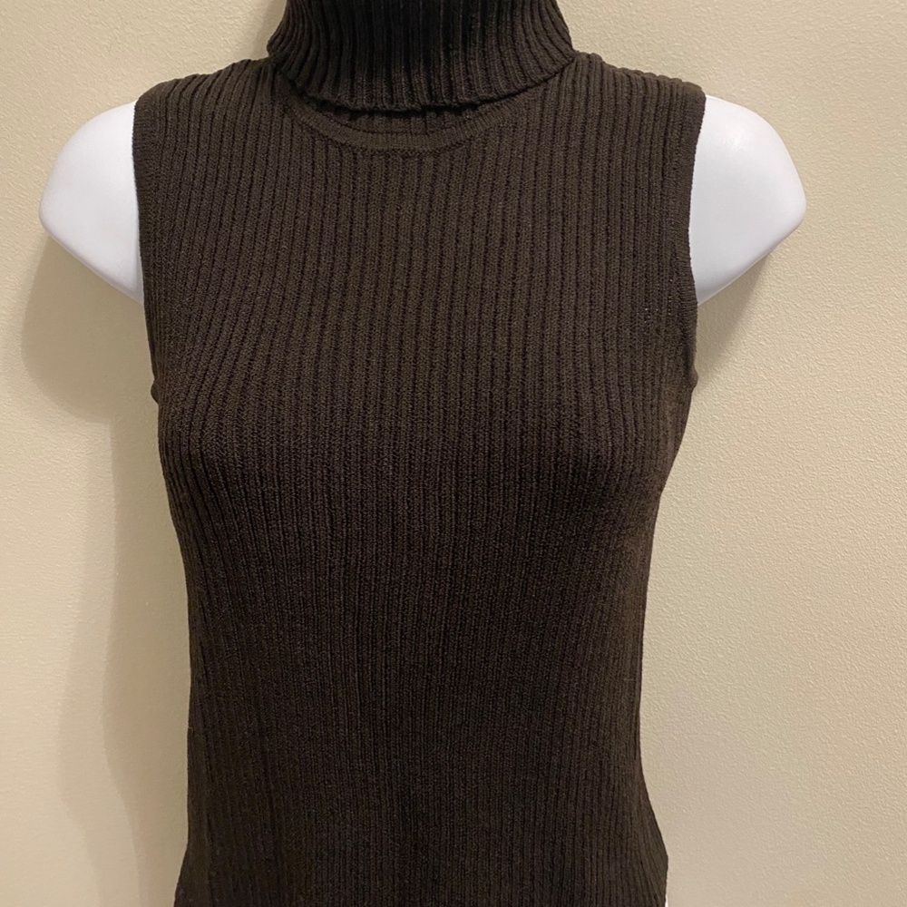 St John Chocolate Brown Sleeveless Turtleneck